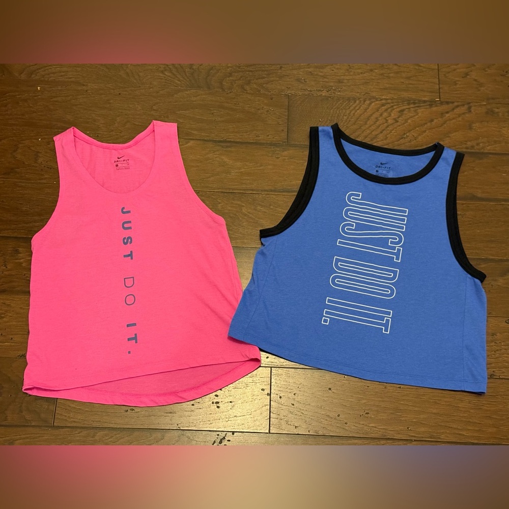Nike Womens Dri Fit Small Pink & Blue Just Do It Tank Stretch Lot of 2